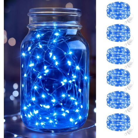 btfarm 6er-Pack batteriebetriebene LED-Lichterkette – 2 m – 20 LEDs – Mini-Lichterkette – wasserdicht – mit Knopfzellenbatterien – für Weihnachten, Hochzeiten, Partys und Heimdekoration – Blau