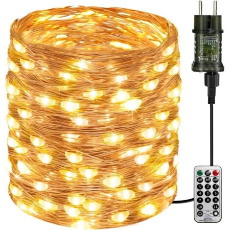 btfarm Guirlande Lumineuse avec Télécommande, 10M 100 LED Guirlande Intérieur avec Minuterie IP65 Étanche, 8 Modes Cuivre Fil Fairy Lights pour Exterieure Noel Mariage Fête Christmas, Blanc Chaud