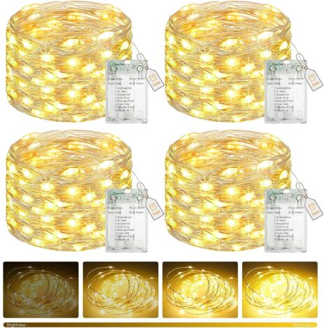 btfarm Lot de 4 guirlandes lumineuses à 50 LED - 5 m - Avec minuterie - Intensité variable - 8 modes - Étanche - Fonctionne avec piles - Port USB - Pour Noël, fête - Blanc chaud