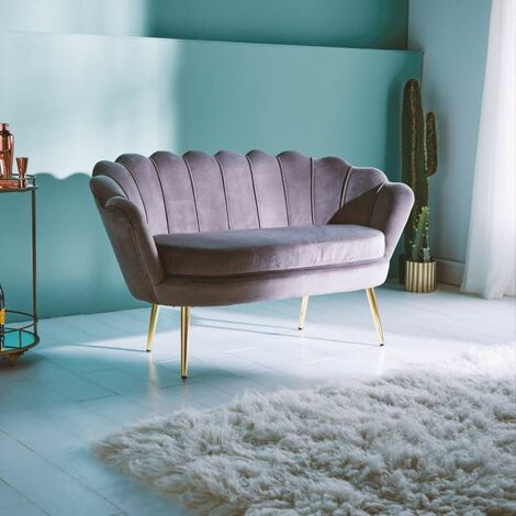 BTFY Grey Velvet Petal Loveseat – Art Deco Loveseat Lotus Shape Sofa Couch with Gold Detail