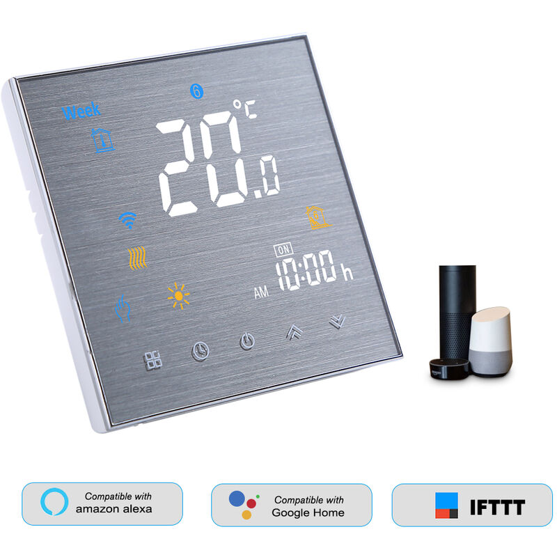 BTH-3000L-GBLW WiFi Smart Thermostat for Electric Heating Digital Temperature Controller Large LCD Display Touch Button Voice Control Compatible with