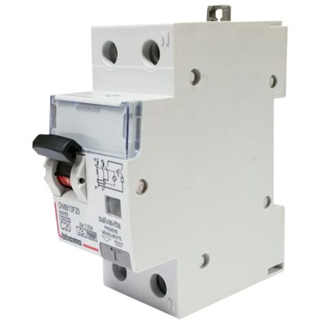 Bticino 20A 1P+N 30mA F 6KA 2M GN8813F20 Interruptor automático de fuga a tierra