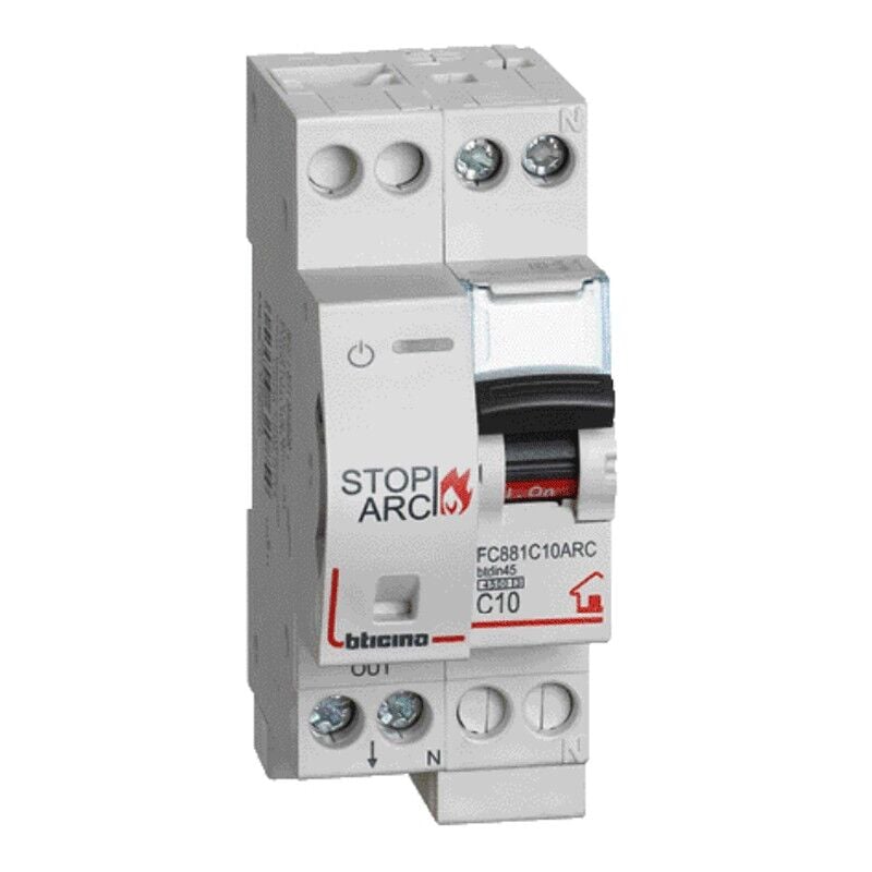 Btdin stop arc 10A 1P+N 4500A avec magnétothermique FC881C10ARC - Bticino