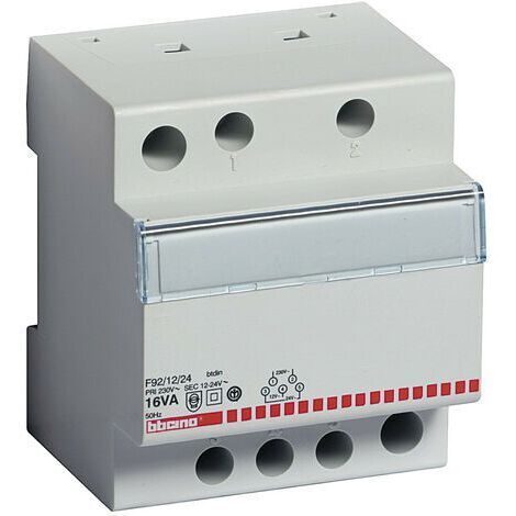 BTicino Einphasiger Sicherheitstransformator Primär 230V Sekundär 12/24V - 16VA F92/12/24