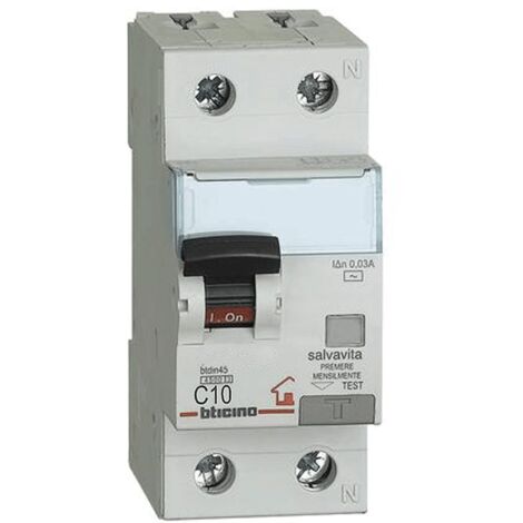 Bticino Fehlerstrom und Leitungsschutzschalter 10A 1P+N 10A 30MA F 4.5KA GC8813F10