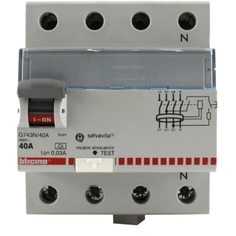 BTicino G743A40 Interruttore Differenziale Salvavita 4P Tipo A In= 40A