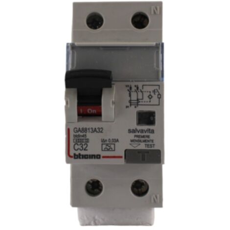 BTicino GA8813A32 Interruttore Magnetotermico Differenziale Salvavita Tipo A C32 1P+N 4.5kA