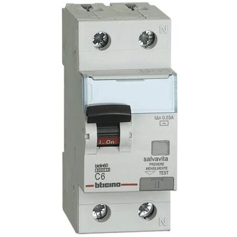 BTicino GN8813AC6 Interruttore Magnetotermico Differenziale BTDIN60 1P+N tipo AC 6A