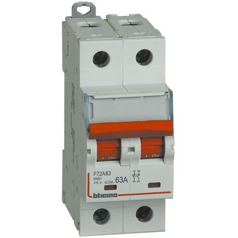 Bticino Interrupteur modulaire 2P 63A 400Vac 2 modules IP20 F72A63