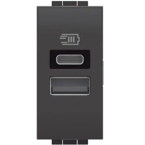 Bticino – Caricatore USB tipo A+C 1m antracite – Potenza 15W – Ricarica simultanea di smartphone e tablet – Modulo Livinglight L4191AC