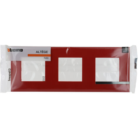 Bticino - Plaque Altège Déco 3 postes Rubis - Rouge brillant avec liseré effet aluminium