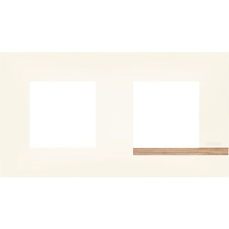 LEGRAND Bticino - Plaque Altège Mezzo 2 postes Note boisée - Blanc satiné avec liseré effet bois
