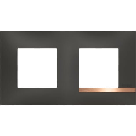 LEGRAND Bticino - Plaque Altège Mezzo 2 postes Note cuivrée - Noir satiné avec liseré effet cuivre