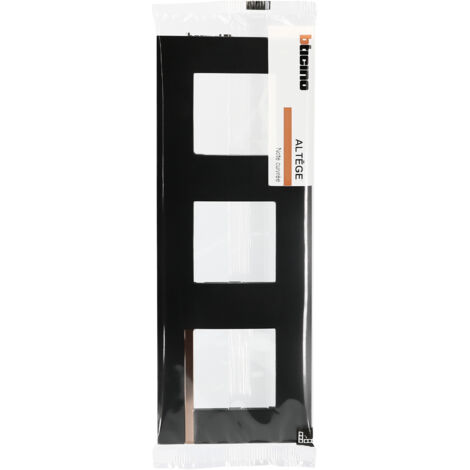 Bticino - Plaque Altège Mezzo 3 postes Note cuivrée - Noir satiné avec liseré effet cuivre