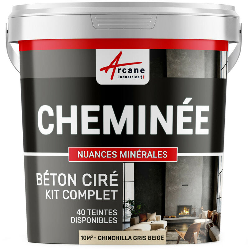 Arcane Industries - Béton Ciré Cheminée, Kit avec primaire et vernis - 10 m² (en 2 couches) Chinchilla Gris Beige