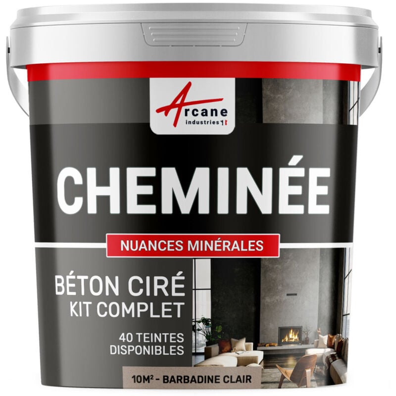 Arcane Industries - Béton Ciré Cheminée, Kit avec primaire et vernis - 10 m² (en 2 couches) Barbadine Clair