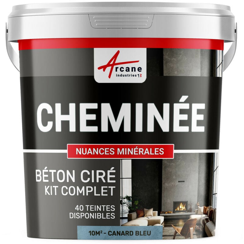 Béton Ciré Cheminée, Kit avec primaire et vernis - 10 m² (en 2 couches) Canard Gris Bleuté - ARCANE INDUSTRIES