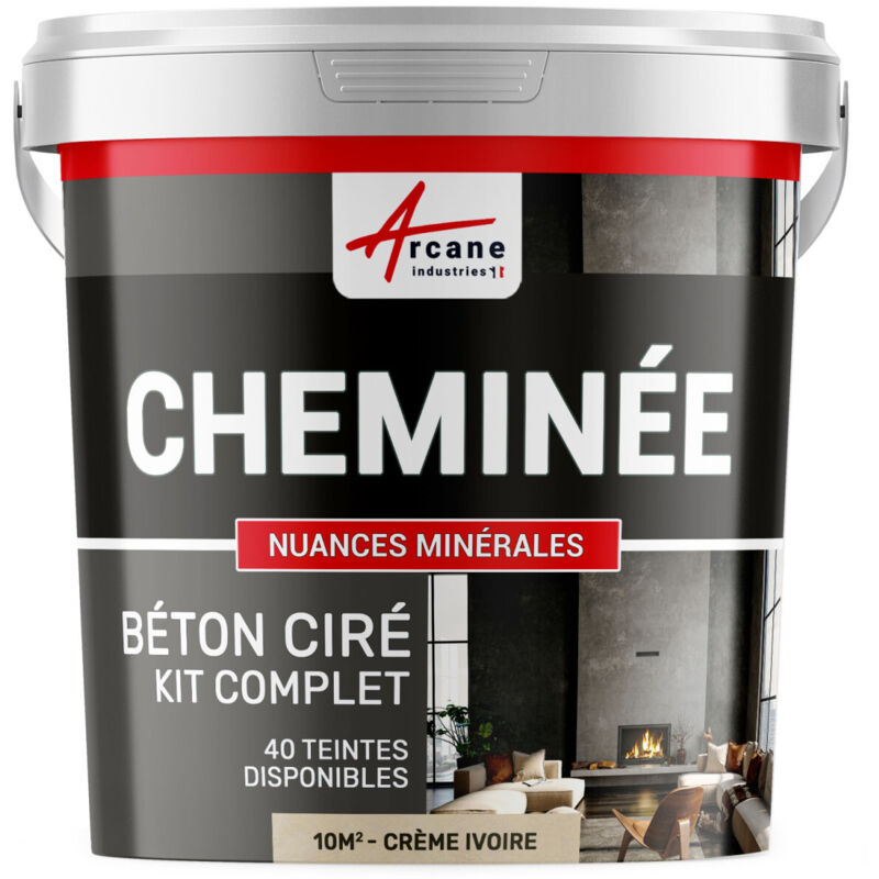 Arcane Industries - Béton Ciré Cheminée, Kit avec primaire et vernis - 10 m² (en 2 couches) Crème Ivoire