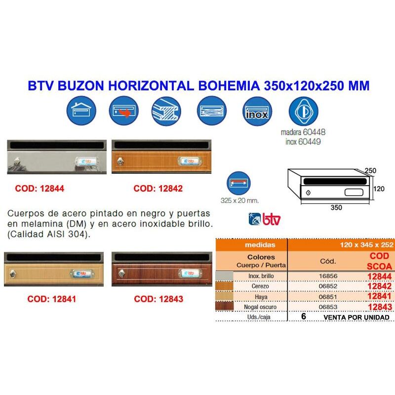 

btv buzon horizontal bohemia 1 haya 350x120x250 mm 06851 - Mibricotienda