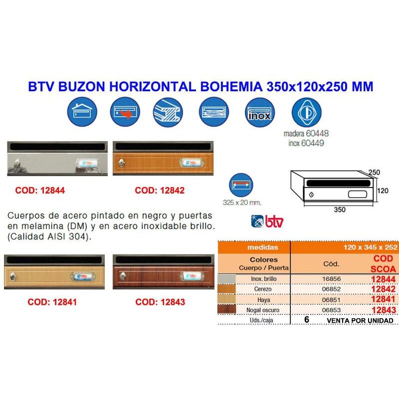 

btv buzon horizontal bohemia 3 nogal oscuro 350x120x250 mm 06853 - Mibricotienda
