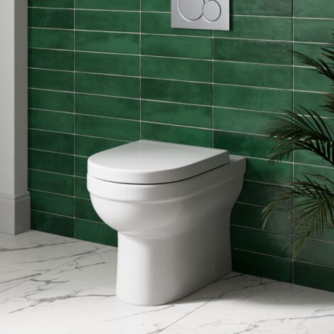 BTW Back To Wall Toilet Pan D-Shape Soft Close Seat Concealed Cistern Dual Flush