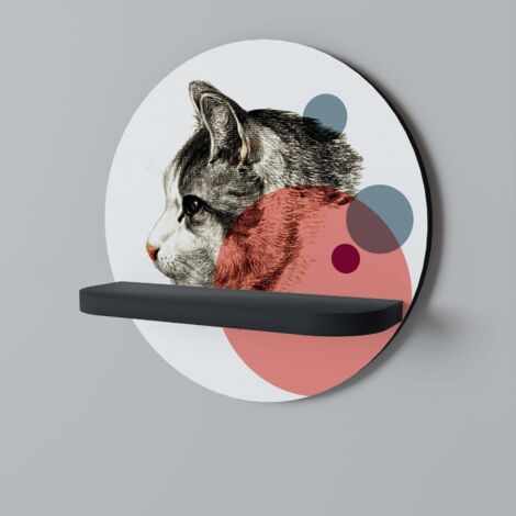 BUBBLE CAT SKETCH Rundes Regal Schwarz
