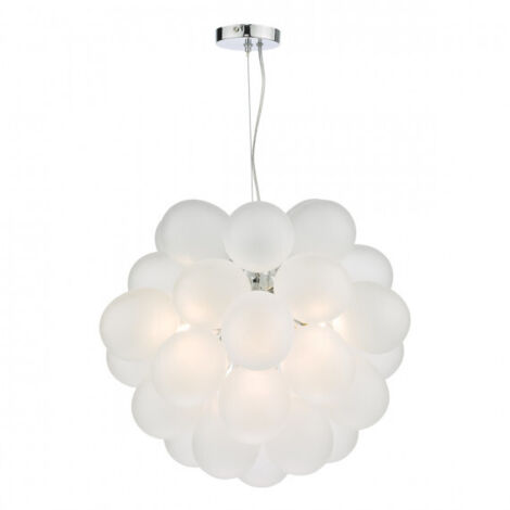 Bubbles Luminaire suspendu à 6 ampoules, globes en verre givré, chrome poli