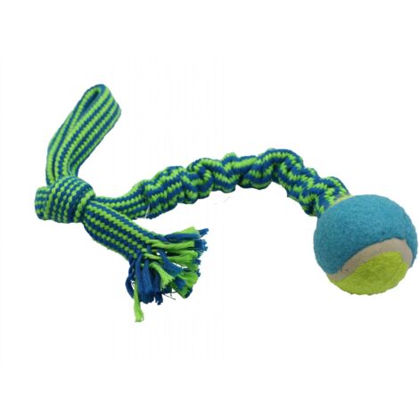 Bubu Pets  Hundespielzeug, geflochtenes Seil, Schlaufe, mit Tennisball, PINK NEON, 45 cm