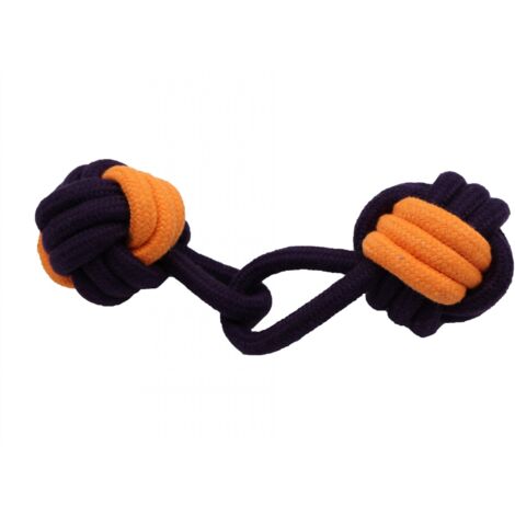 Bubu Pets  Hundespielzeugseil mit zwei geflochtenen Bällen, Orange Neon, 22 cm