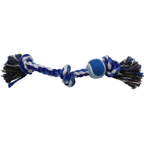 Bubu Pets Jouet pour chien en corde tressée avec balle de tennis BLEUE 42 cm - Jouet pour chien en corde tressée avec balle de tennis BLEUE 42 cm