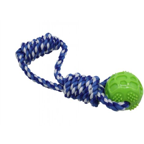 Bubu Pets  Juguete para perros, cuerda trenzada, lazo, pelota, TPR, AZUL, 26 cm - Juguete para perros, cuerda trenzada, lazo, pelota, TPR, AZUL, 26 cm