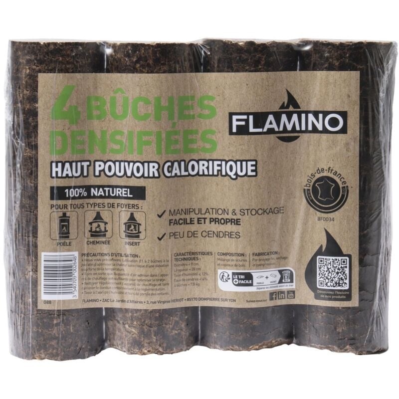 Flamino - Bûche calorifique densifiée lot de 4