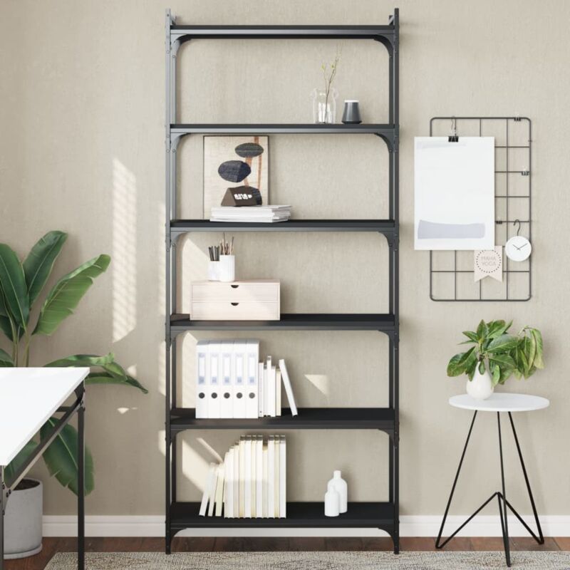 Bücherregal 6 Böden Schwarz 80x30x188 Cm Holzwerkstoff Vidaxl