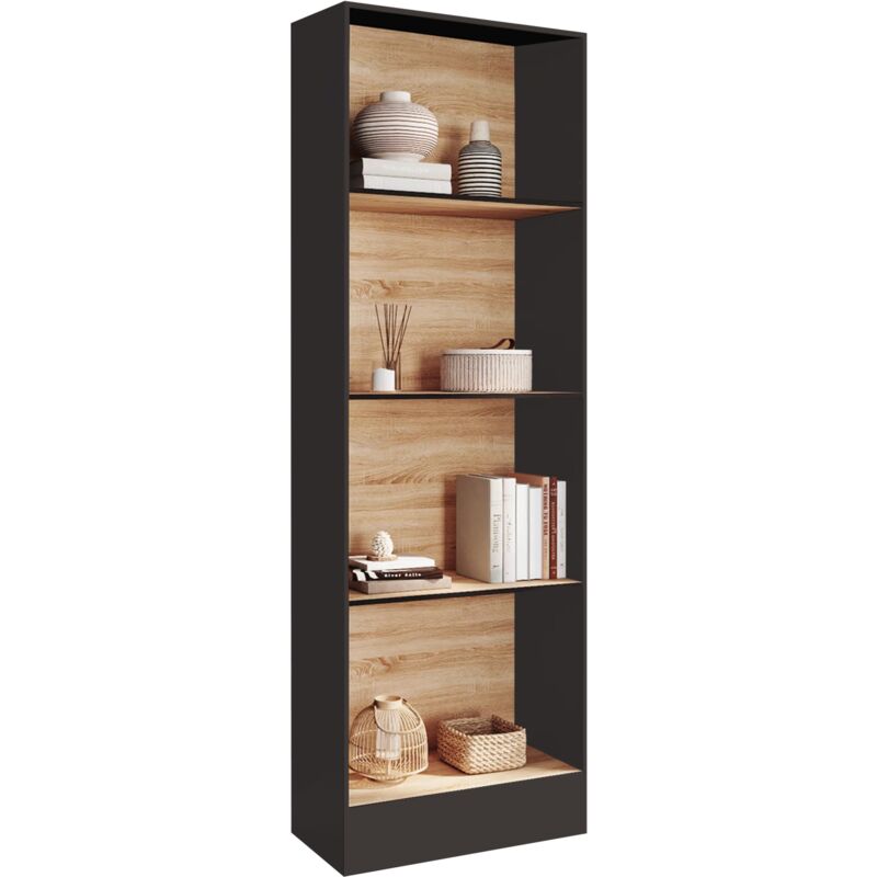 Idmarket Schwarz - Bücherregal Carla 5 Ebenen Und Holzeffekt H.190 Cm