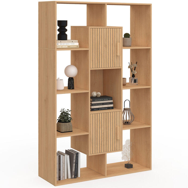 Idmarket Beige Bücherregal Colette Mit 11 Fächern Und 2 Fächern Juliette Latteneffekt 143 Cm