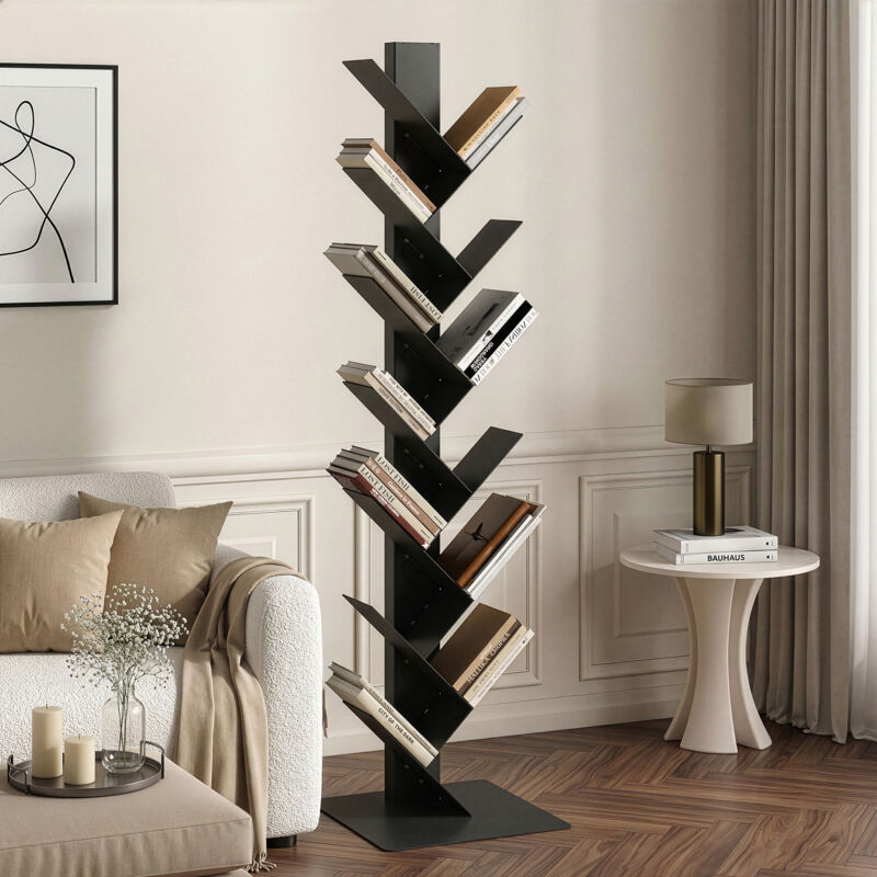Bücherregal Eksjö Baumform Stahl 150x39x39 Cm Schwarz [en.casa]