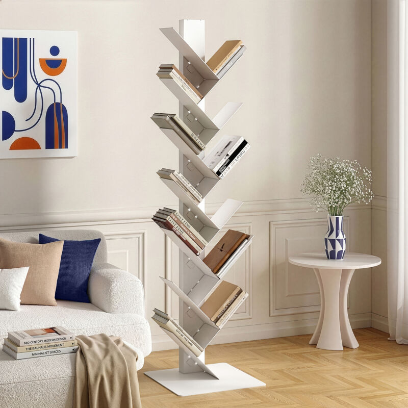 Bücherregal Eksjö Baumform Stahl 150x39x39 Cm Weiß [en.casa]