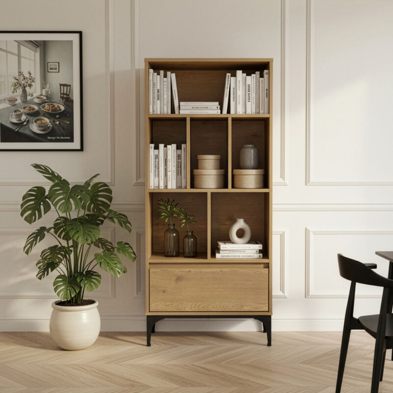 [en.casa] - Bücherregal Kistiandi 137x60x35 Cm Eicheoptik, Dunkel