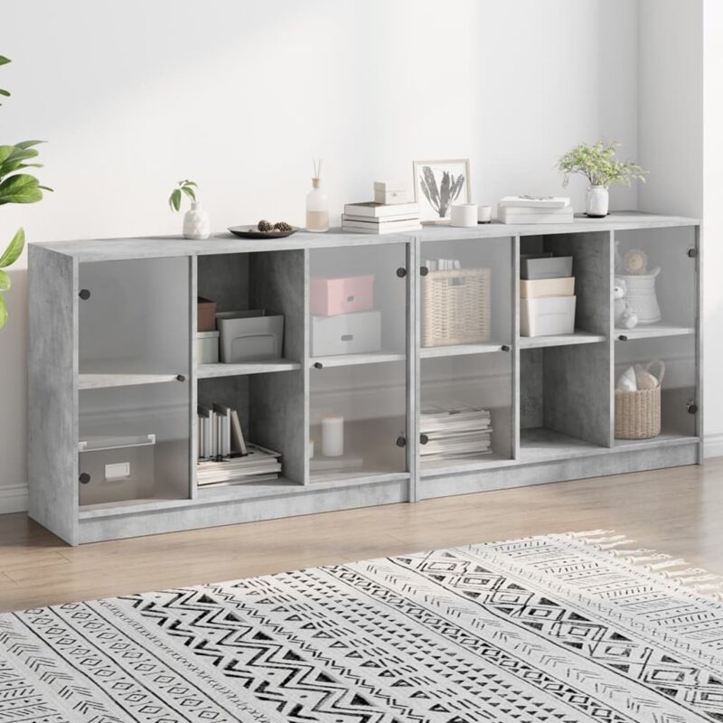 Vidaxl - Bücherschrank Mit Türen Betongrau 204x37x75 Cm Holzwerkstoff