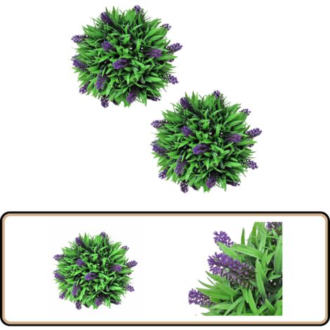 Buchsbaumkugel mit Lavendel 2 Stk. Künstlich 28 cm - Buchsbaumkugeln - Kunstpflanzen - Dekorative Kugelpflanzen - Gartenplastik - Indoorpflanzen