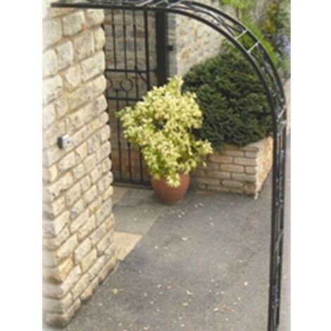 Buckingham Wall Fix Arch (Inc 2 Ground Spikes), Garden Archway - Solid Steel - L30 x W127 x H218 cm - Black