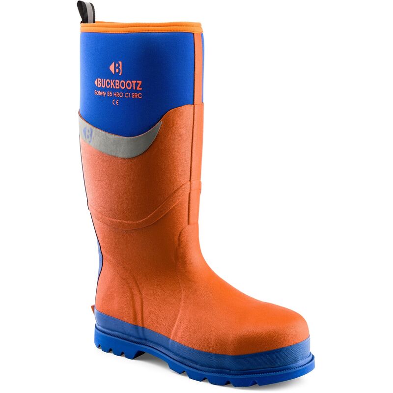 Buckbootz BBZ6000OR Waterproof Rubber Safety Wellington Boots Orange - Size 9