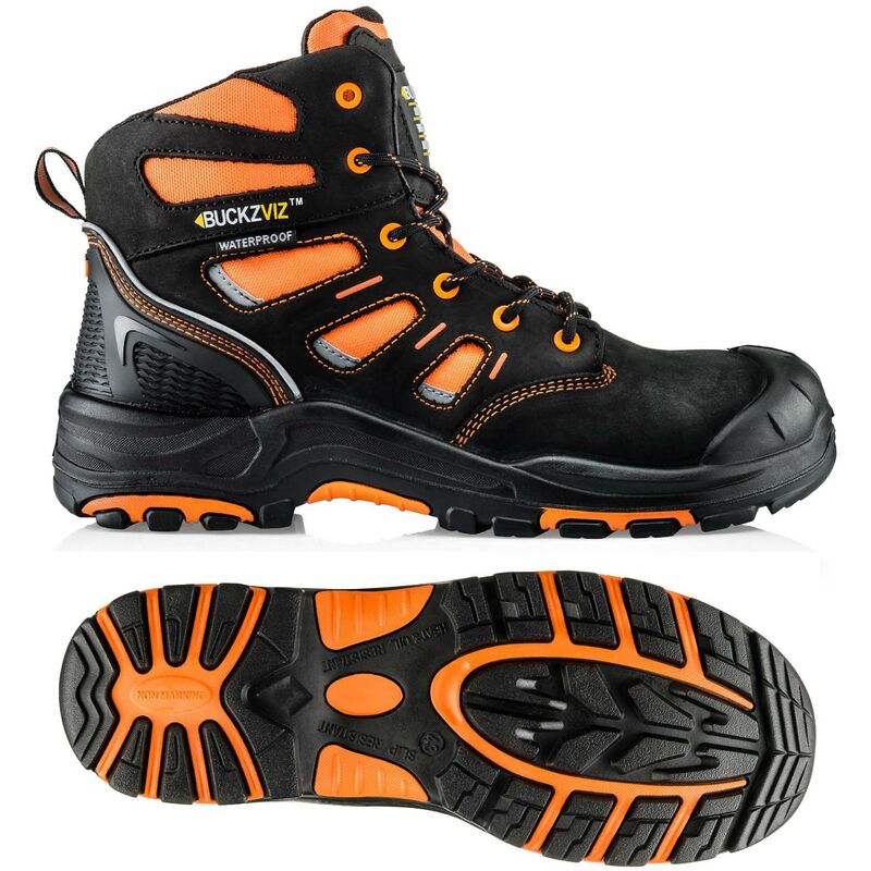 Buckler Boots BuckzViz High Viz Orange Lace Safety Work Boots UK Sizes 6