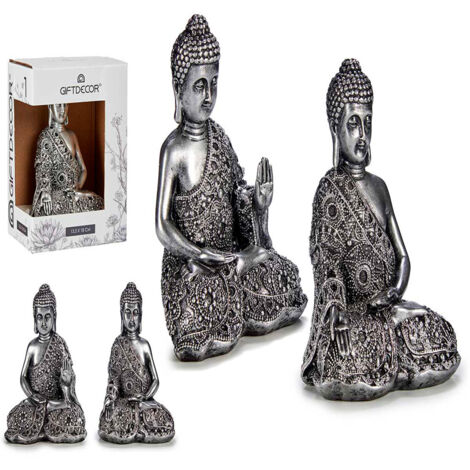 BUDA SENTADO RESINA PLATA 18 CM SURTIDO