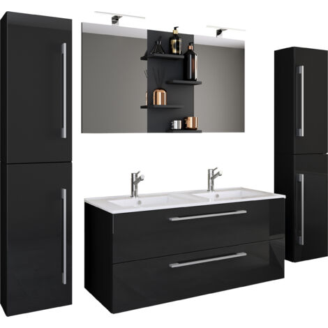 BudasiS Badmöbelset Doppelwaschbecken schwarz.