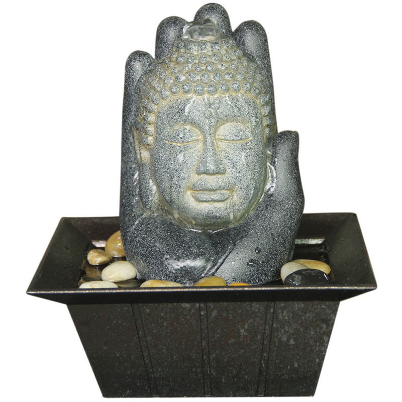 Buddha and Hand Tabletop Indoor Fountain / Water Feature with Pebbles