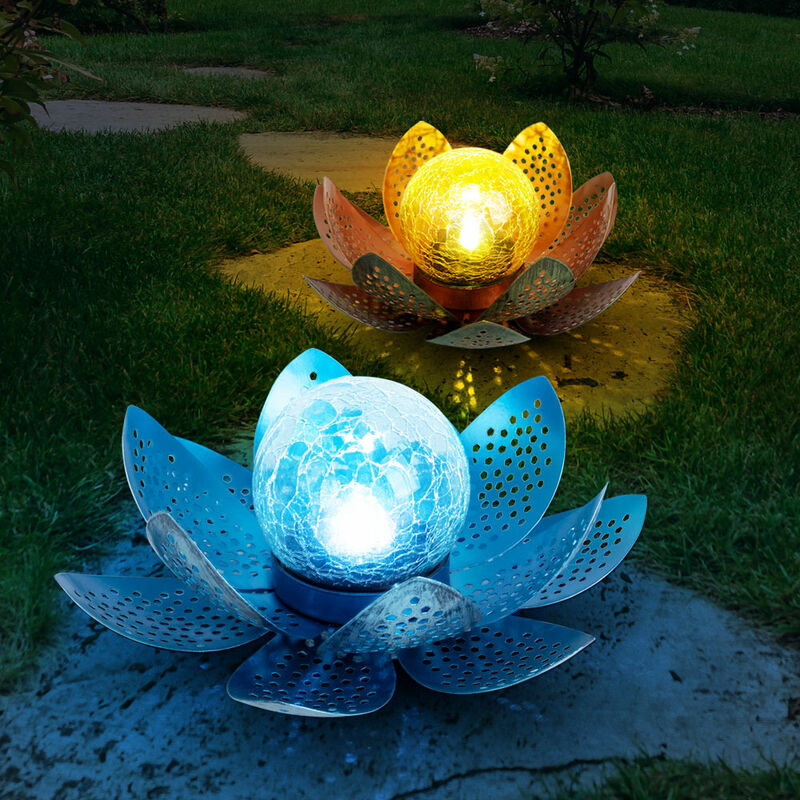 Image of Etc-shop - Buddha garden fiore di loto decorazione fiore di loto solare per luci decorative da giardino all'aperto, foglie di metallo in vetro