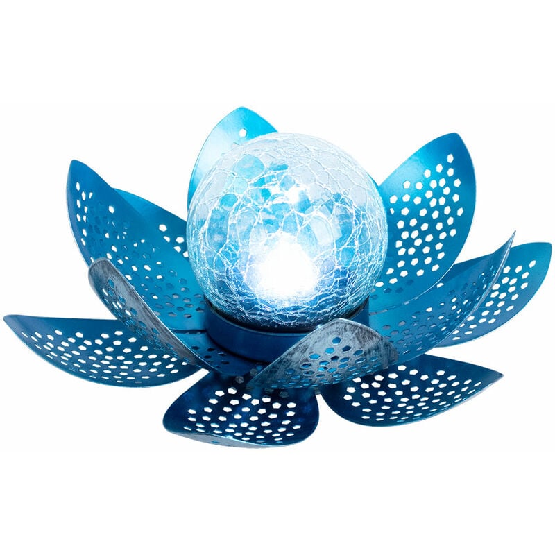 Image of Buddha giardino fiore di loto decorazione fiore di loto solare per luci decorative da giardino all'aperto, vetro craquelé foglie di metallo argento,