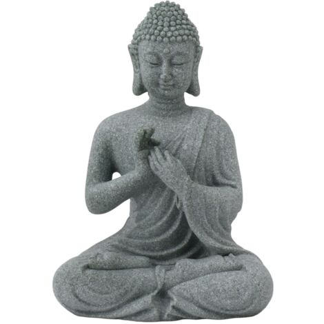Buddha-Statue aus grünem Sandstein, sitzende Buddha-Skulptur, Dekoration für Wohnzimmer oder Garten 7135K-01