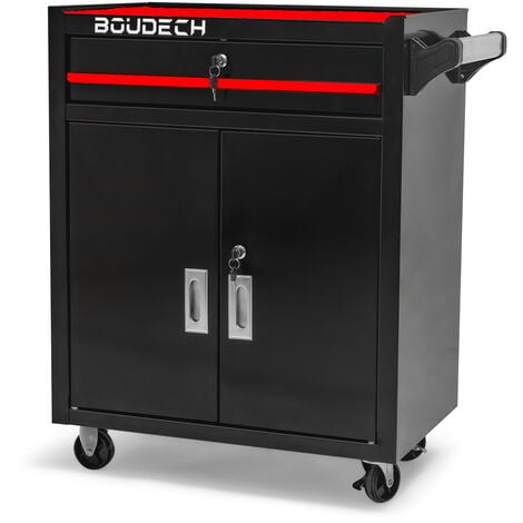 BOUDECH Buddy - Chariot d’atelier à deux portes avec tiroir et serrure, armoire de rangement à roues autobloquantes